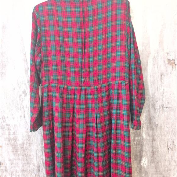 Vintage Country Wear Holiday Plaid Flannel Prairie Dress ShoulderPads Women's 12 - Picture 5 of 9
